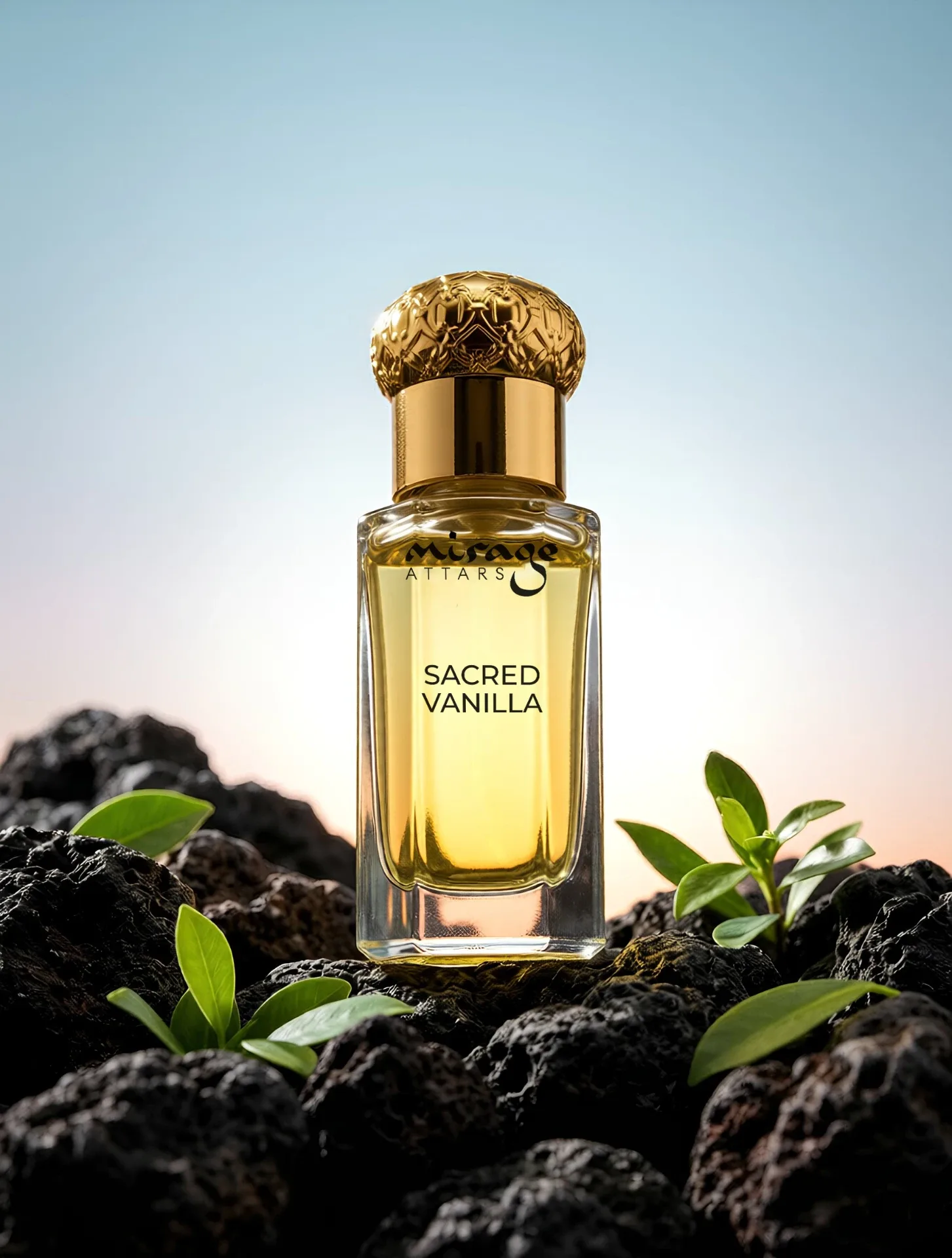 Sacred Vanilla — vanilla attar in a 6 ML bottle with cinnamon by Mirage Attars