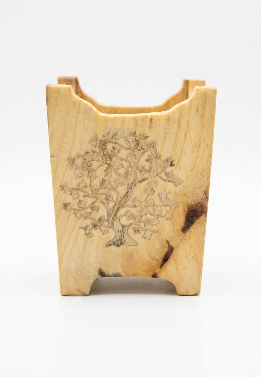 Heritage Tree Bakhoor Burner — Pale carved wood burner engraved with the tree of life.
